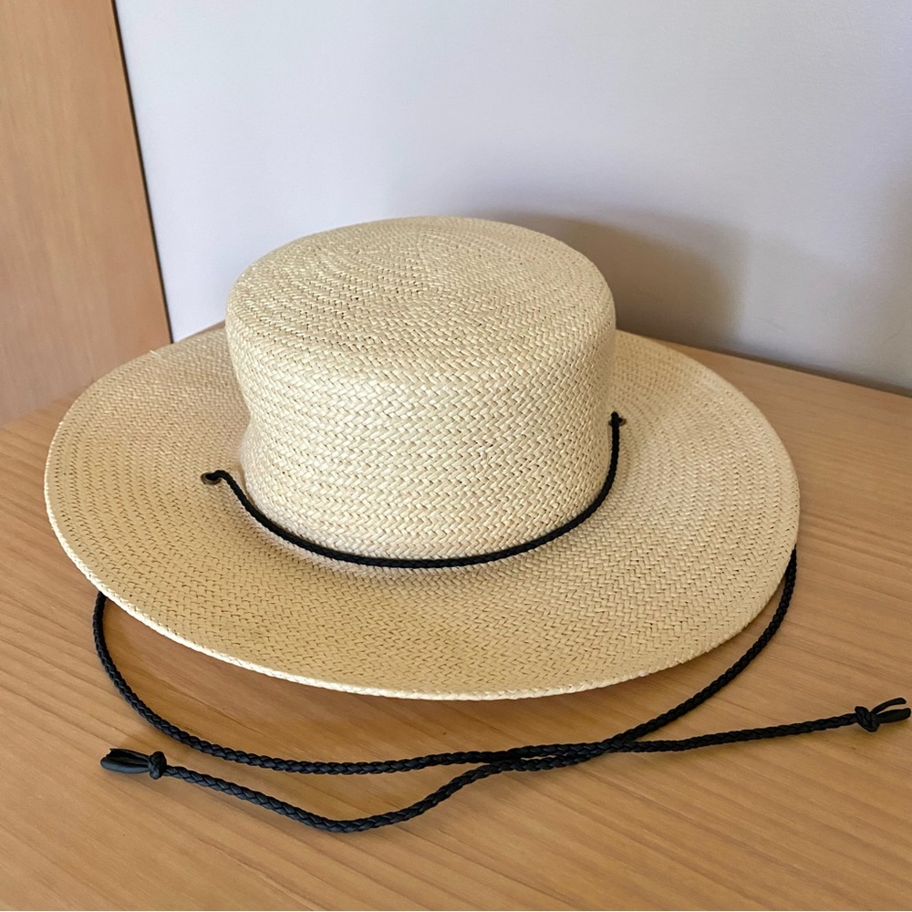 reformation raffia straw gaucho tie hat cream black - Picture 2 of 7
